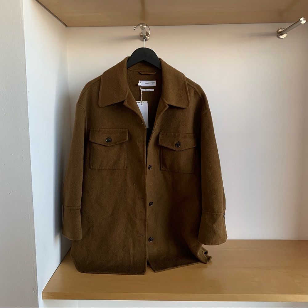 Mango Wool Blend Overshirt in Brown